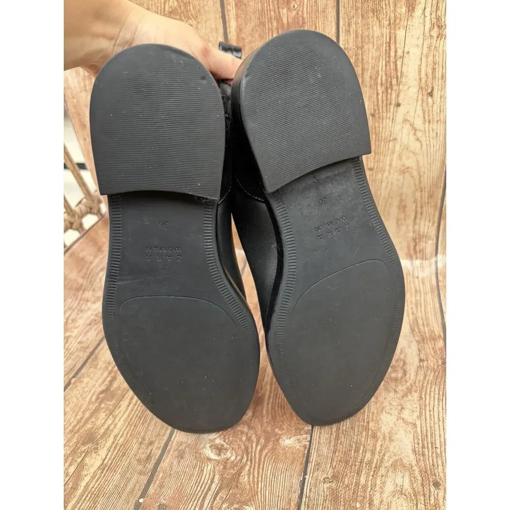Zara Woman Black Leather Suede Chelsea Ankle Boots Pull On Round Toe SIZE 5.5